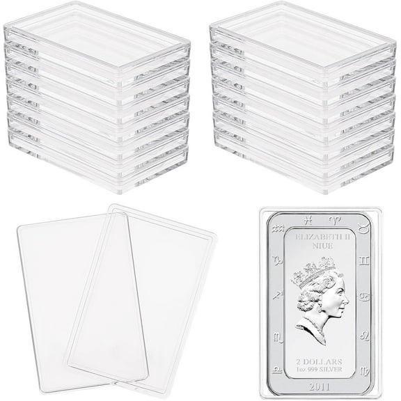 18 Pcs Silver Bar Case 2.2x1.4 inch Acrylic Silver Bar Holder Clear Storage Container Compatible Silver Bar Box for 1oz Silver Bar 1 Troy Ounce Bar Collection of Coins Clear