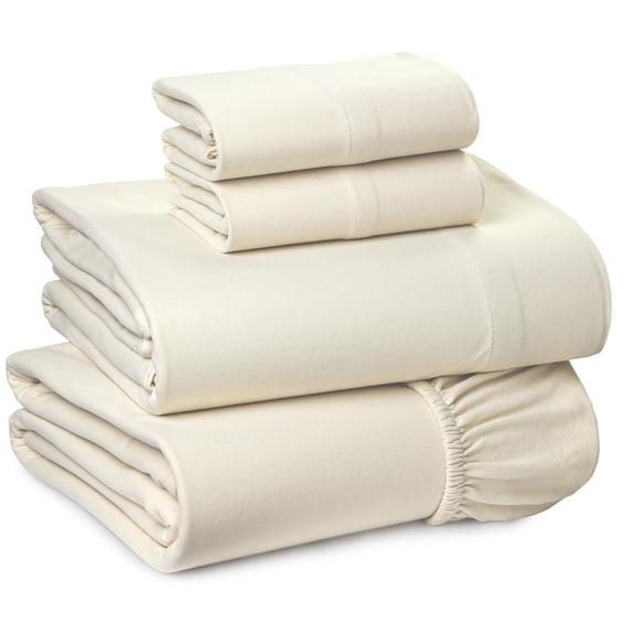 RUVANTI Flannel Sheets – Queen Sheet Set, Ultra Soft & Cozy Double Brushed, 15" Deep Pocket, 360° Elastic For Secure Fit, No Pilling, 4 Pieces (Flat, Fitted, 2 Pillowcases), Vanilla Cream