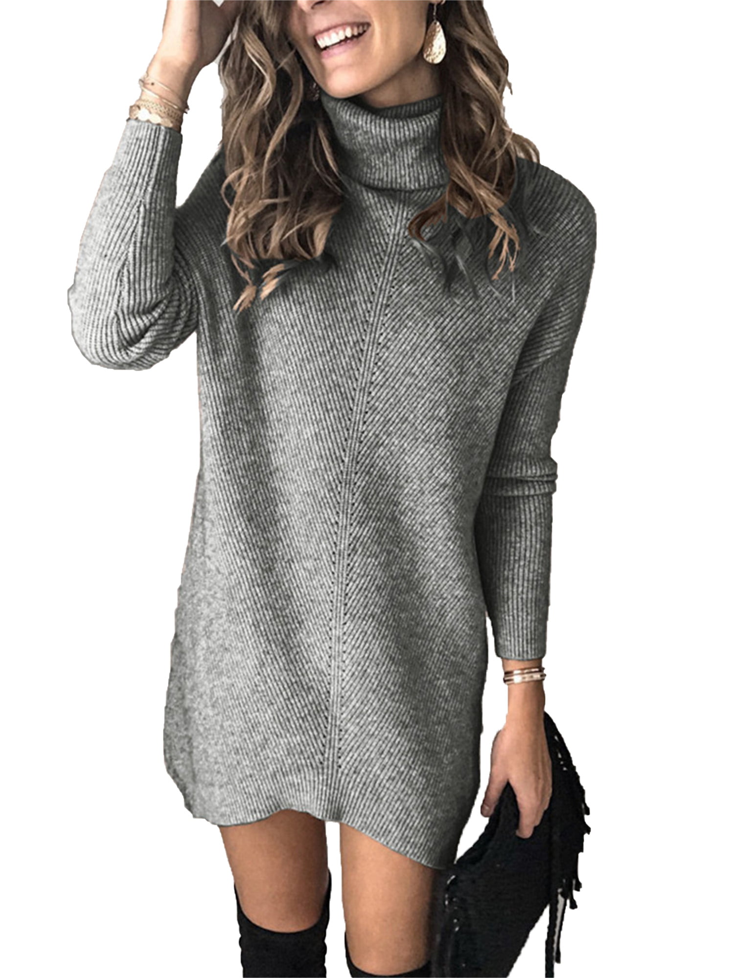 Womens Sweater Dress Long Sleeve Loose Thicken Knitted Pullover A-line Dresses