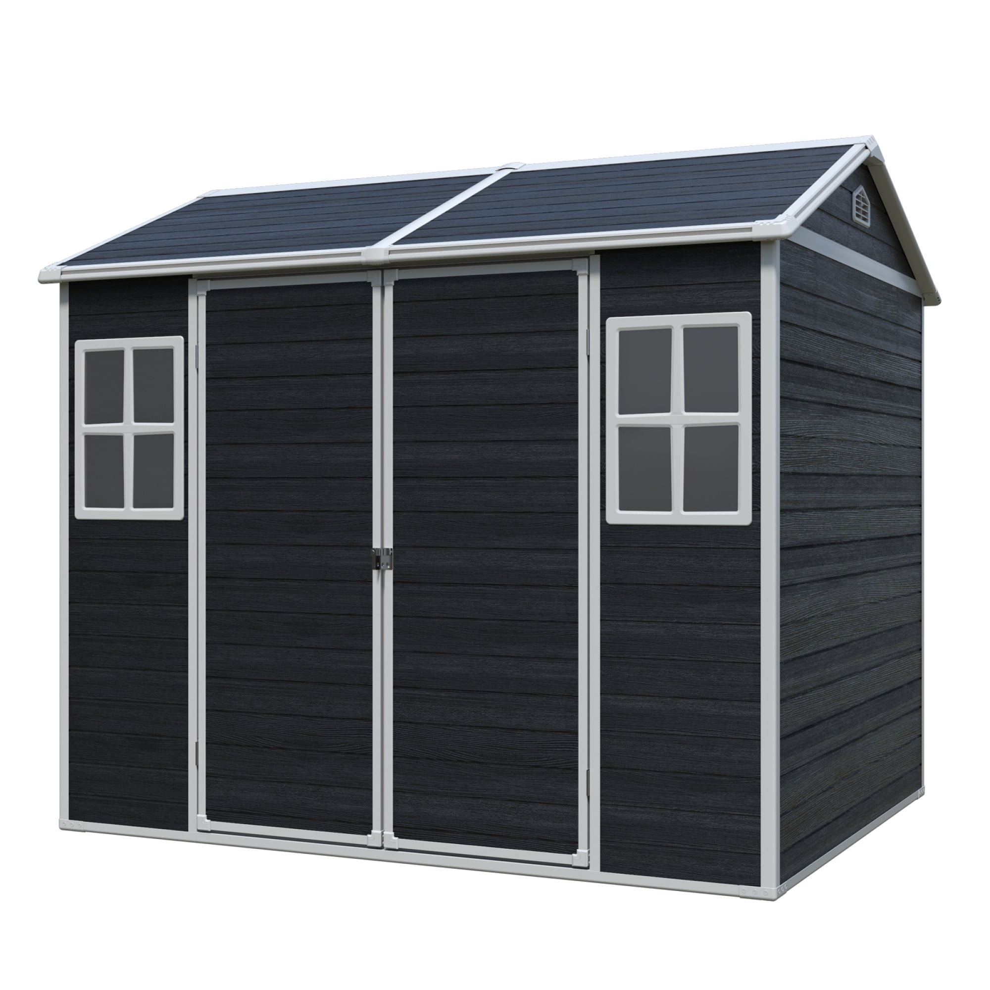 Jopath 8ft x 6ft Resin Outdoor Storage Shed Waterproof Shed with Two Windows and Lockable Door, Tool Shed with Floor for Garden Patio Backyard Black
