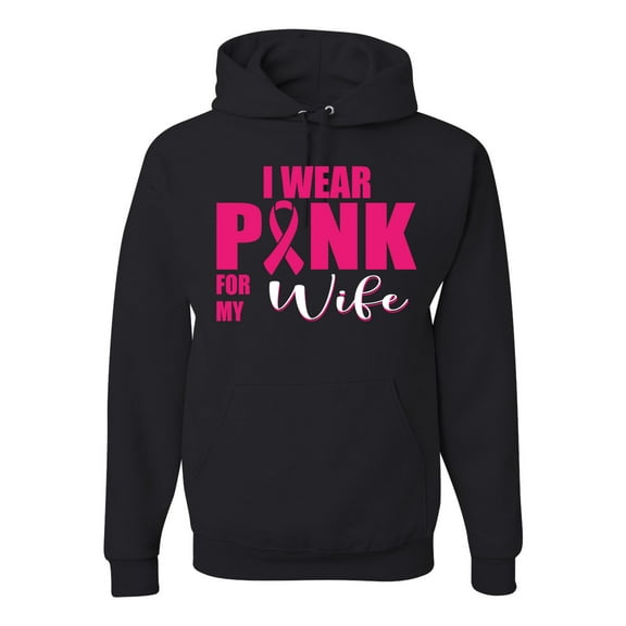 Wild Bobby, Breast Cancer Awareness I Wear Pink for My Wife Unisex Hoodie Sweatshirt, Black, Small
