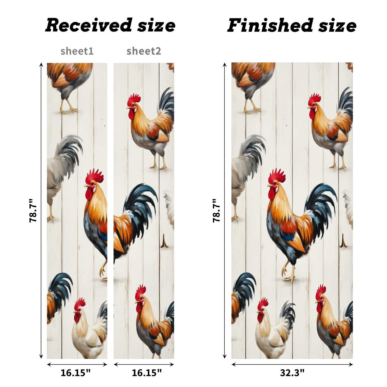 Self Adhesive Vinyl Refrigerator Wrap Set Colorful Roosters Artistic Brushstroke Style Rustic Wood Door Mural Removable Fridge Sticker Peel and Stick&nbsp;Full Door Cover Decal Kitchen Bar Decor