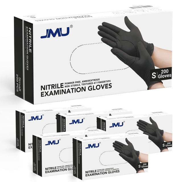 Guantes de nitrilo JMU, negros, pequeños, 3,5 mm, sin látex, 1200