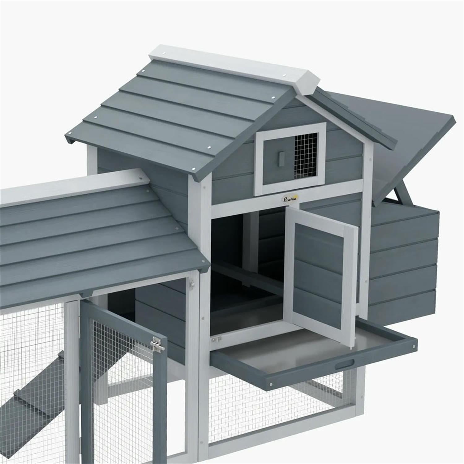 Pefilos 59" Outdoor Wooden Chicken Coop with Nesting Box, Runs, Farm Hen House 2-4 Hens, Weatherproof Pet House for Rabbits, Poultry, Gray