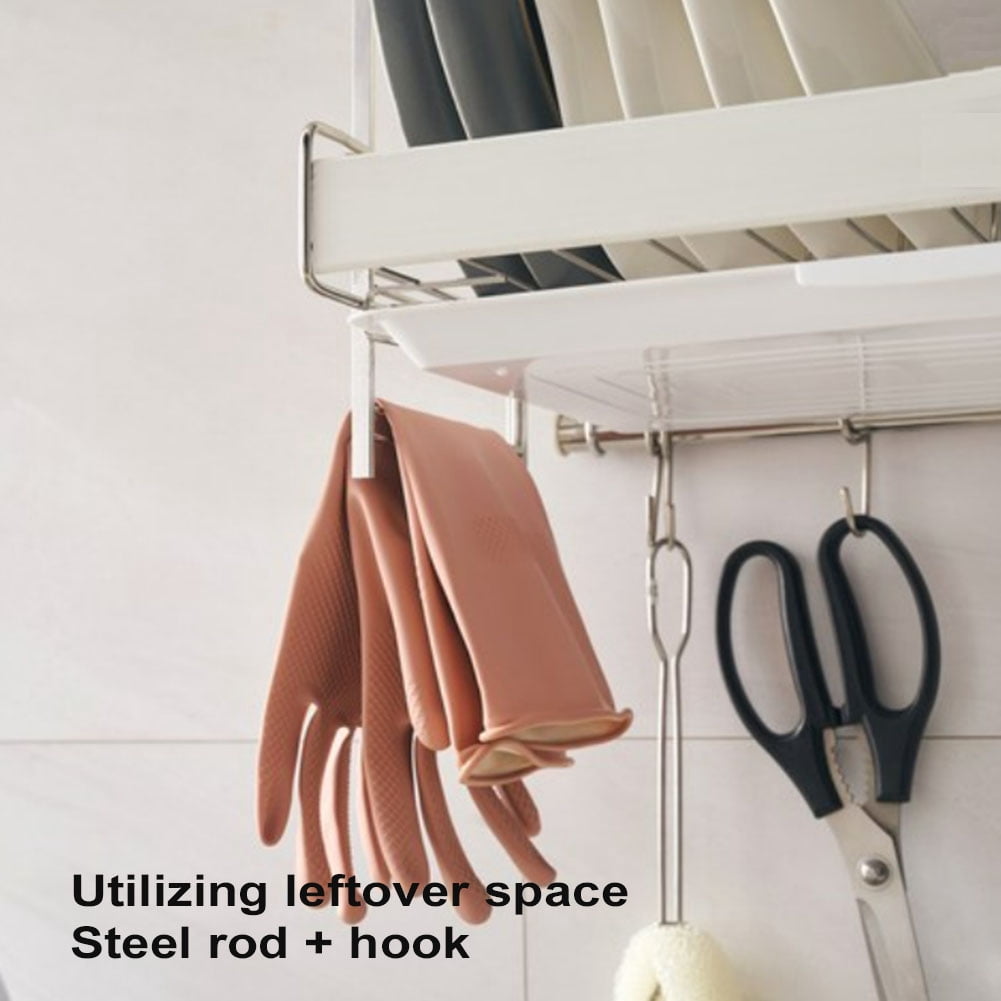 Adjustable Under Cabinet Dish Drying Rack, Expandable Wall Mounted Dish Drainer (9.4" to 12.8") with 2-Compartment Utensil Holder