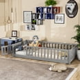 thumbnail image 3 of Miniyam Twin Size Toddler Floor Bed with Fence, Gray, 3 of 9