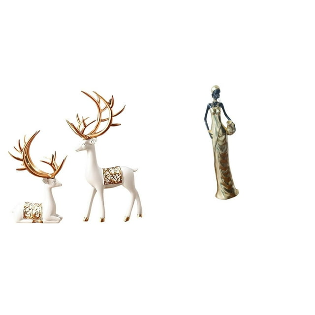 Escultura artesanal de reno europeo y figura de dama tribal africana, adorno coleccionable para escritorio, armario, dormitorio, decoración de inaugur