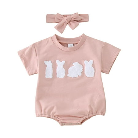 

Boys Girls Short Sleeve Easter Rabbit Embroider Romper Bodysuits Headbands Set Toddler Summer Clothes Girl 3 Months Girl Outfits 9 Month Baby Girl Clothes Baby Bodysuit Shirt for Girls Size 8 Mamas