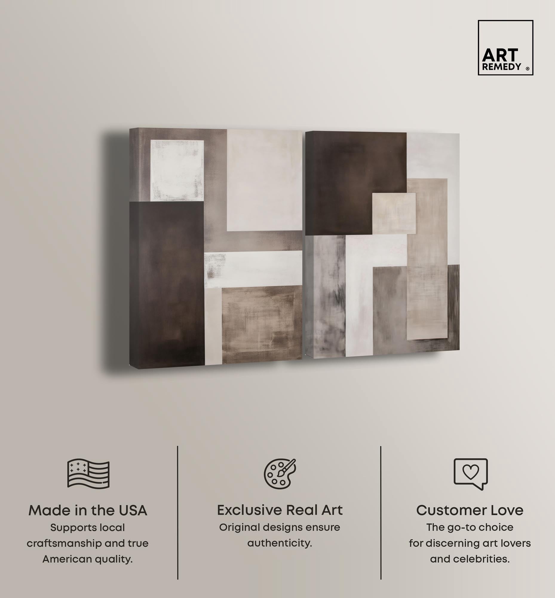 Quiet Geometries Set Canvas Print Brown Wall Art Set by Art Remedy, Gallery Wrapped, 24 x 36