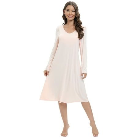 

Xmarks Women s Nightgown Modal Sleep Shirt V Neck Comfy Pajama Sleepwear Pink S