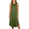 thumbnail image 3 of Asxite Womens Pajamas Casual Sleeveless Crew Neck Solid Pocket Side Slit Midi Sleep Dress, 3 of 7