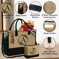 thumbnail image 2 of Initial Jute Tote Bag with Makeup Bag Beach Bag with Pockets Adjustable Strap Mothers Day Birthday Gifts for Her, 2 of 9