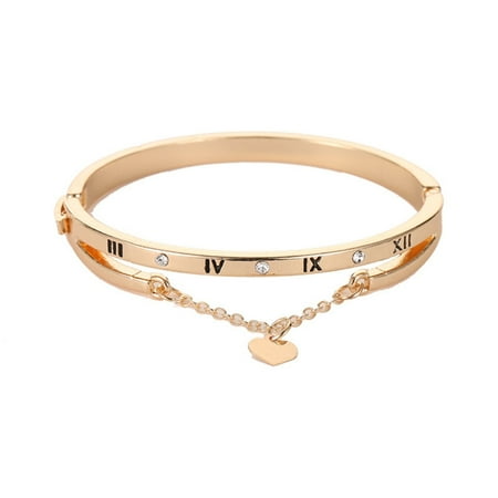 Good Couple Gifts KABOER Crystal Heart Bracelet Digital Tassel Charm Bangle Golden Silvery Rosegolden Women Girls Jewelry Christmas Couple Gifts ()