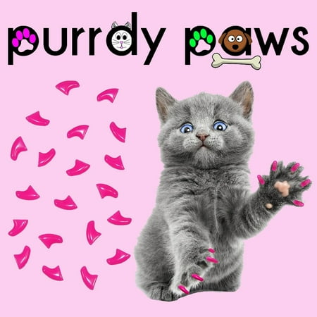 - 6 Month Supply - Purrdy Paws Lipstick Pink Soft Nail Caps for Medium Cats Claws - Extra Adhesives