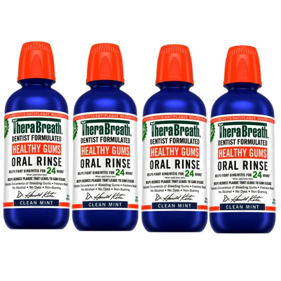 4 Pack - TheraBreath Healthy Gums Mouthwash, Antigingivitis Oral Rinse, Clean Mint, 16 fl oz