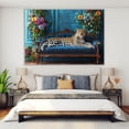 thumbnail image 4 of Mudket Framed Leopard on Blue Velvet Sofa Canvas Wall Art, Leopard Print Living Room Wall Decor, Trendy Animal Wall Art Ready to Hang - 12"L x 8"W, 4 of 10