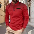 thumbnail image 2 of USNSM Men's T-Shirt Casual Fashion Plus Size Polka Dot Printed Slim Fit Tennis Shirt Stand Collar Button Long Sleeve Pullover Tees Wine L, 2 of 9