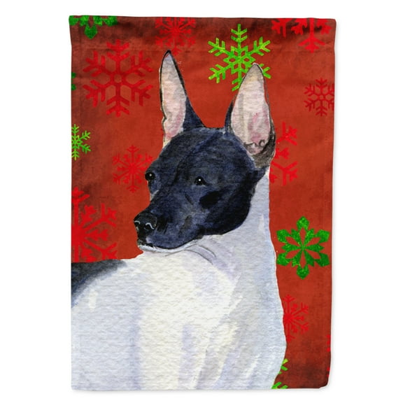 Carolines Treasures SS4687-FLAG-PARENT Rat Terrier Red and Green Snowflakes Holiday Christmas Flag  multicolor