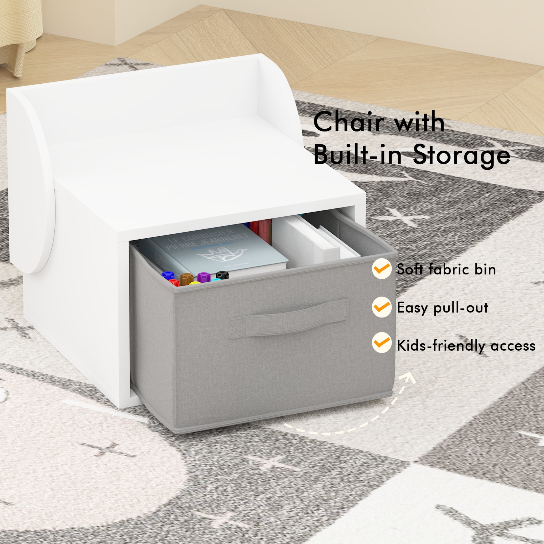 Noble House Lornic Scandi Kids Play Table and Chair Set, 3-Piece Toddler Activity Set with Storage Drawers, White & Natural