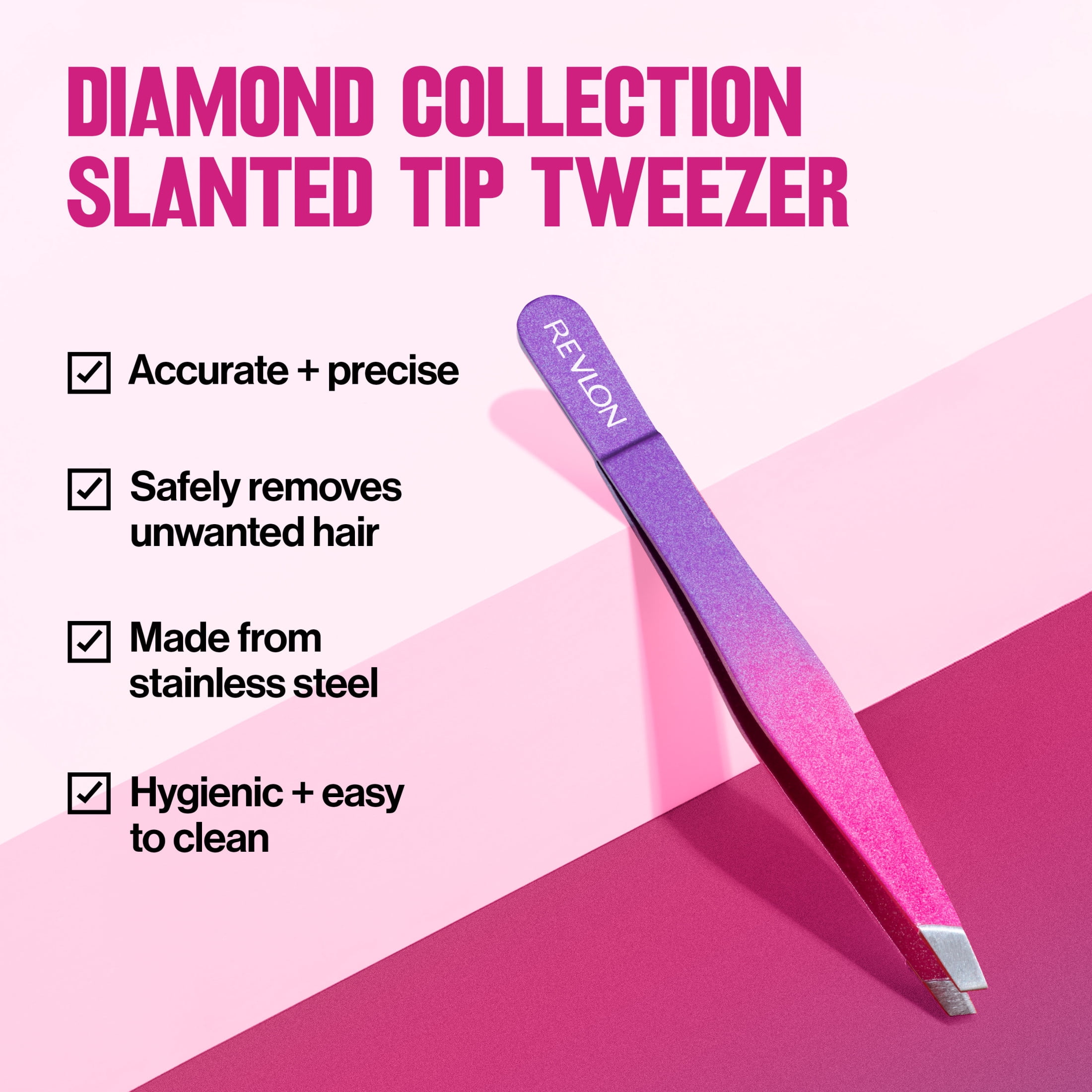 Revlon Diamond Slanted Tip Tweezers, HighPrecision Hair Rem