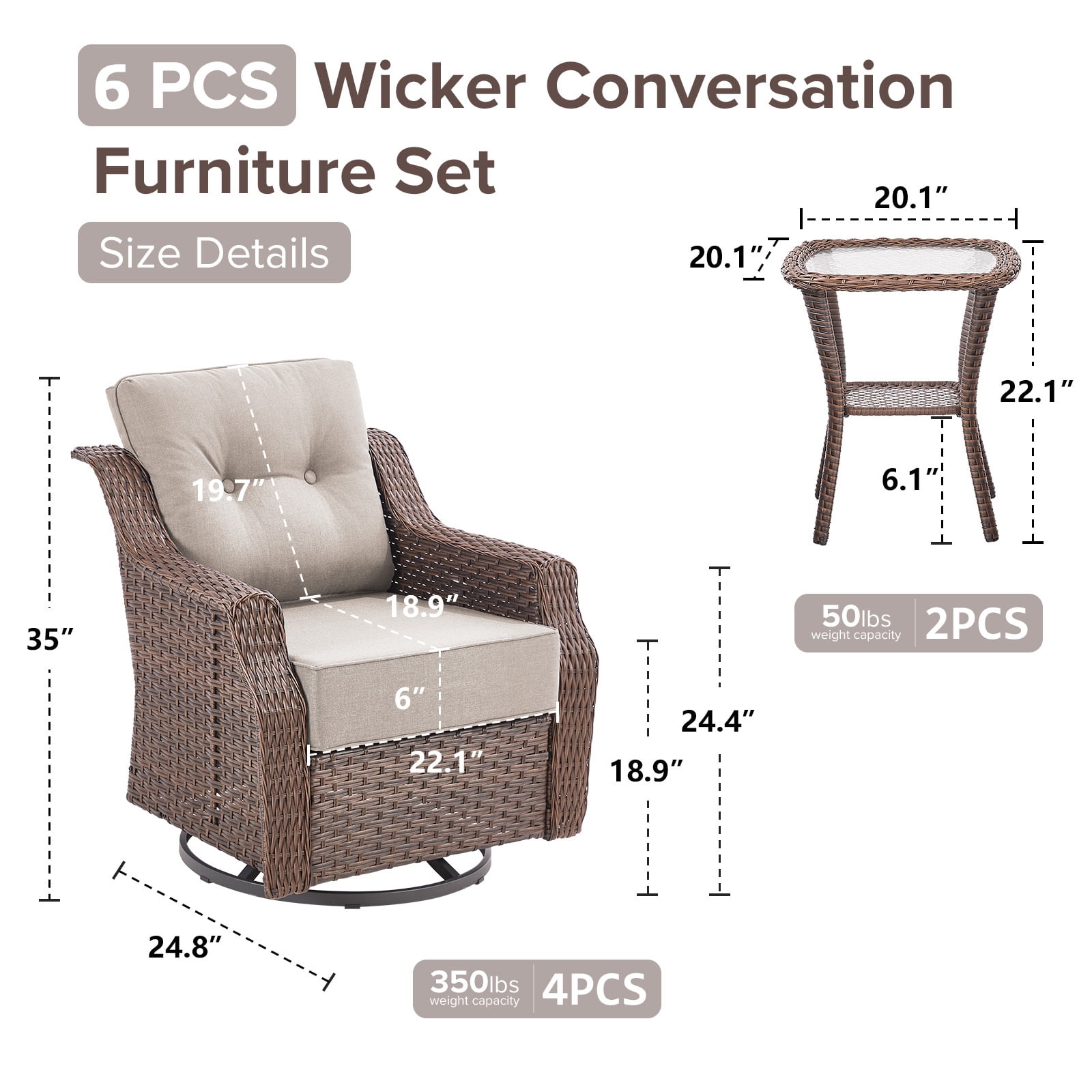 Bellefurn Outdoor Patio Swivel Rocker Patio Chairs with 6" Thick Cushion and Side Table,Rattan Patio Swivel Glider Chairs Outdoor Furniture Set Conversation Set for Porch,Deck,Yard