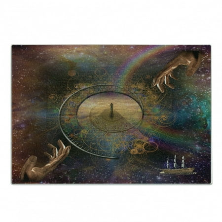 

Magic Cutting Board Double Exposure Outer Space Mixed with Earth Symbolic Eternity Details Print Decorative Tempered Glass Cutting and Serving Board Small Size Purple Tan by Ambesonne