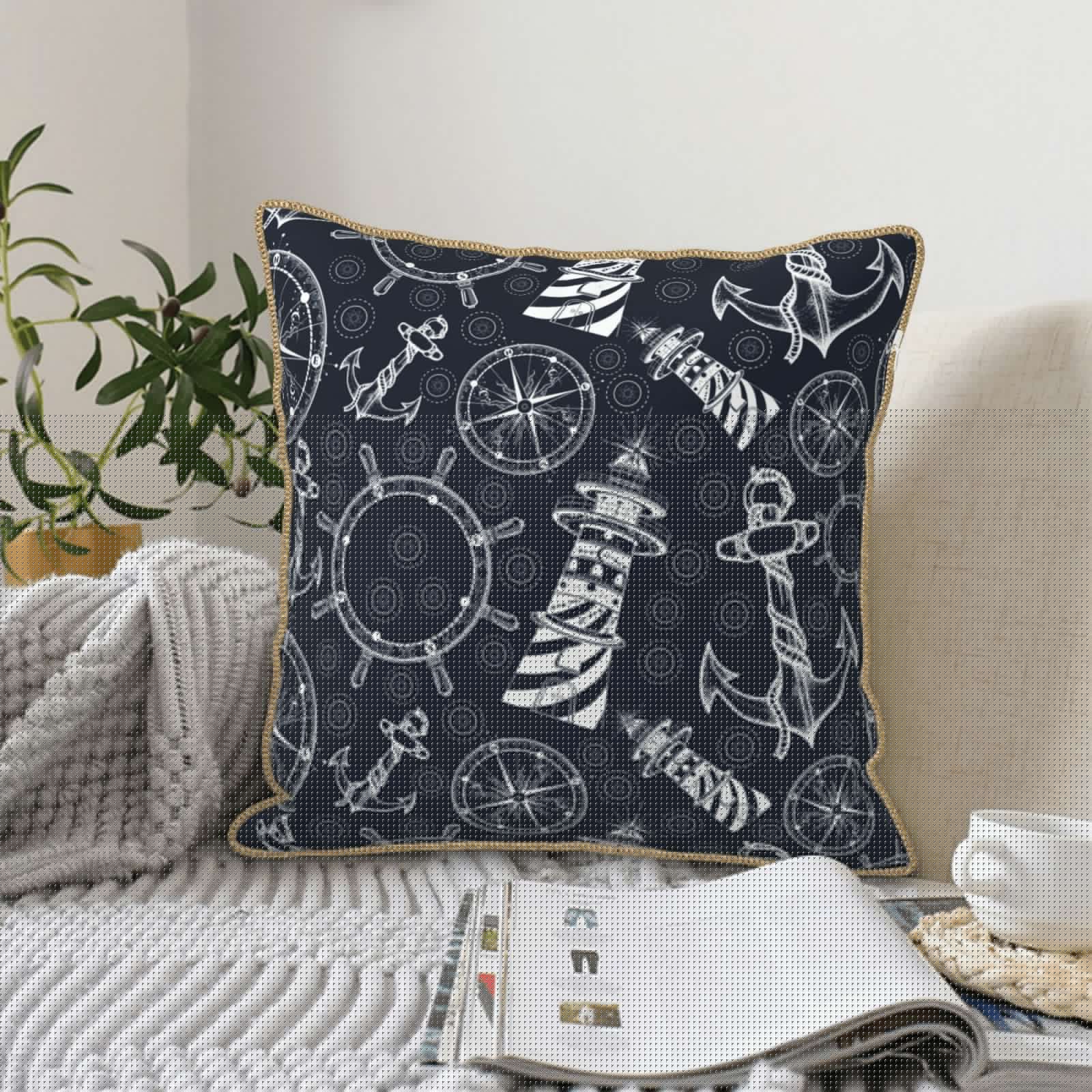 thumbnail image 6 of KLL Anchor and Lighthouse Decorative Throw Pillow Covers Velvet Soft for Couch Sofa Bedroom Living Room Outdoor - 18"x18", 6 of 8
