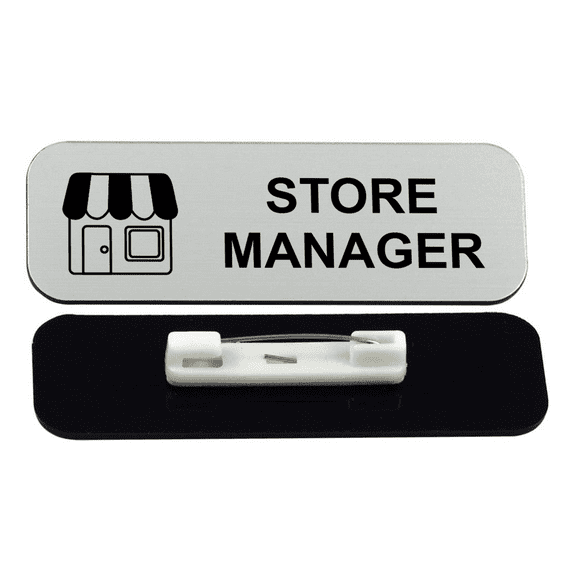 Store Manager 1 x 3" Name Tag/Badge, Silver, (3 Pack)