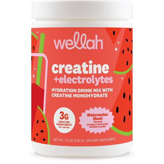 Wellah Creatine Electrolytes Powder (Watermelon Slush) 30 Servings - Hydration Drink Mix with 3g of Creatine Monohydrate