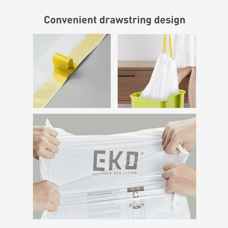 EKO Size F Bin Liners For Kitchen Bins - 40-60 Litre Capacity - Extra  Strong Bags with Drawstring Tie Handles - 12 Bags,White