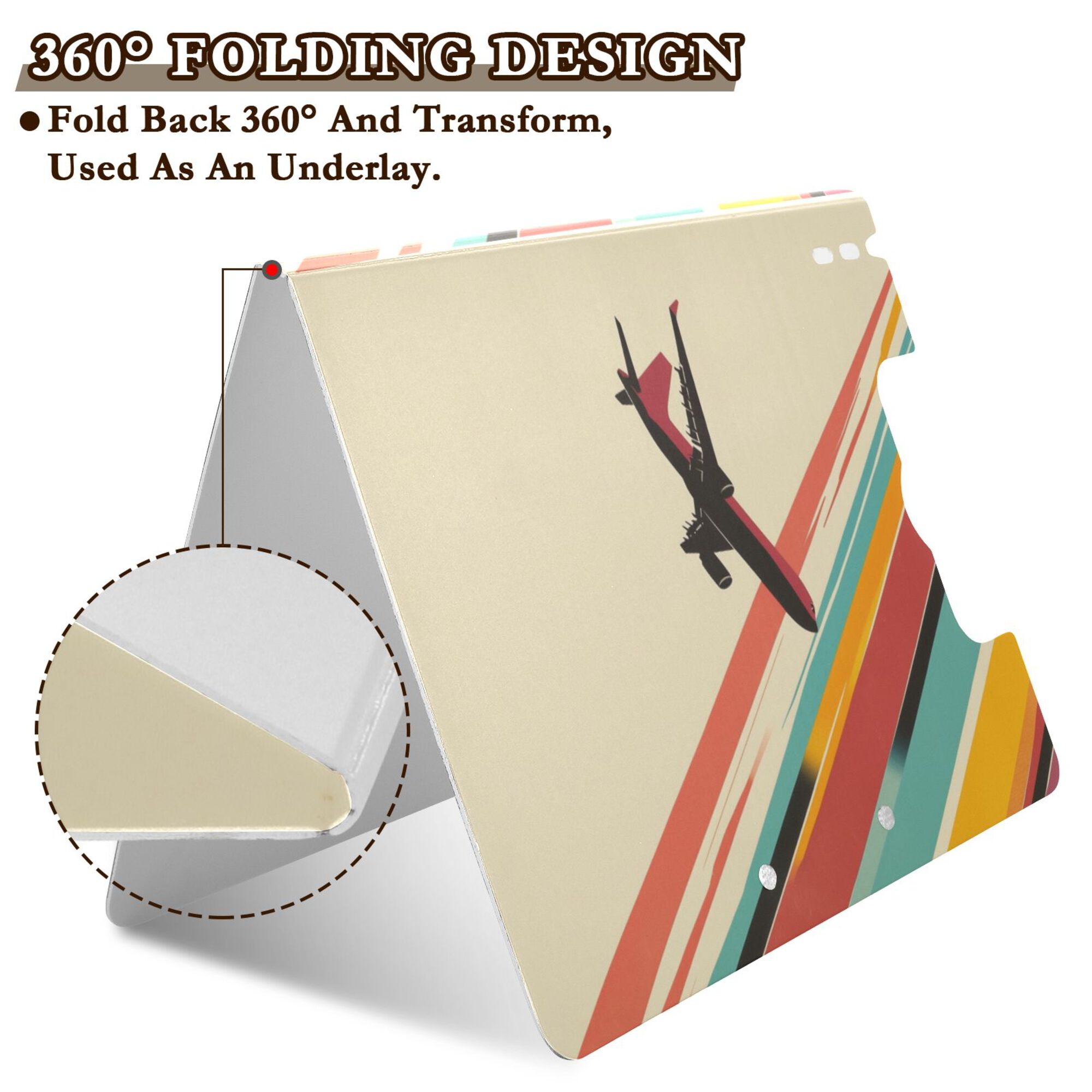 FORMRS A4 Clipboard Folder with Pen Holder Horizontal Foldable School Office Binder, Colorful Plane Stripes