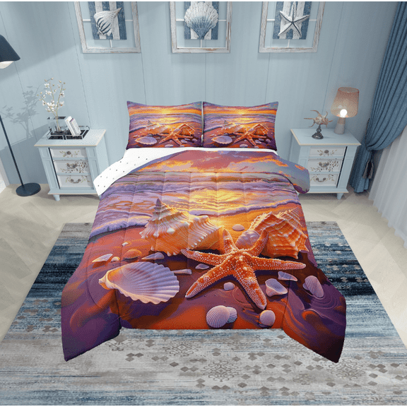 Erosebridal Starfish Seashellbedding Twin Comforter Set,Ocean Beach Down Comforter,Sea Animal Bedding Sets Twin With Comforter,Ultra Soft Unicorn Room Decorative,Reversible,2-Piece