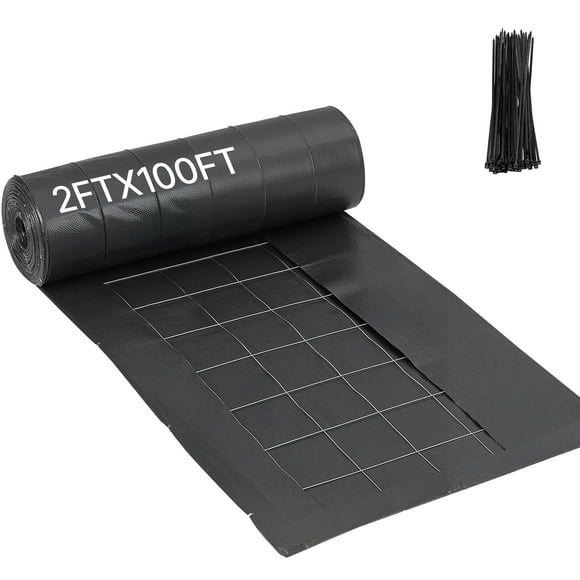 VEVOR Silt Fence Fabric Roll, 2 x 100 ft Backed Wire Silt Fence, Erosion Control Fencing for Sediment Retention, Industrial Grade Temporary Tough Polypropylene Fabric for Construction Job Sites