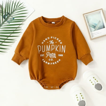 

Aayomet Baby Bodysuit Winter Newborn Infant Baby Boys Girls Bodysuit Jumpsuits with Button Long Sleeve Cotton Rompers Overall Brown 0-3 Months