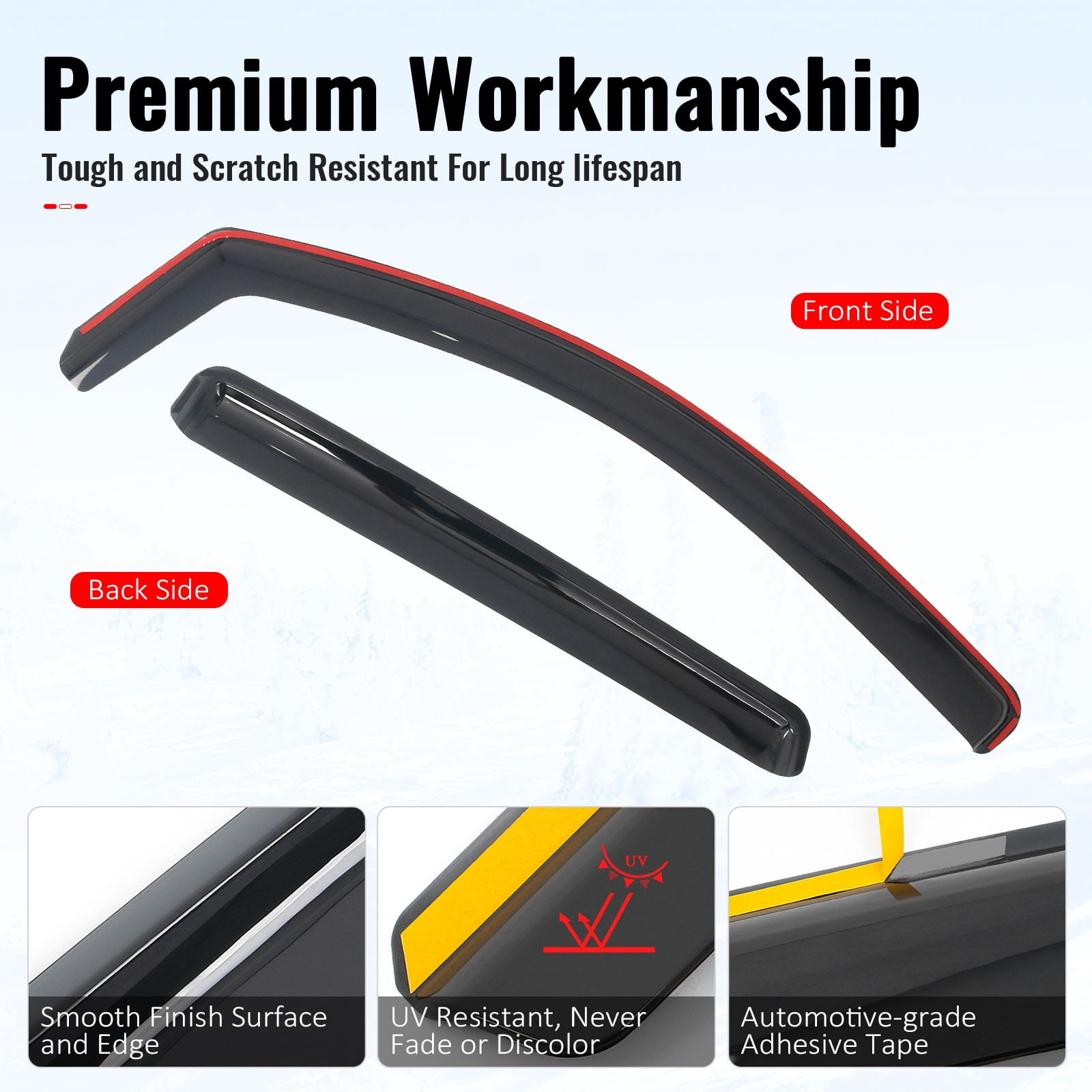 Ikon Motorsports In-Channel Window Visors Sun Shades Vent Rain Guards Deflectors for 2023-2026 Chevy Colorado & GMC Canyon Crew Cab Smoke/Tinted 4PCS