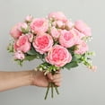thumbnail image 4 of 1 Bouquet Fake Rose 5 Heads Waterproof Faux Silk Fantastic Charming Artificial Flower Home Decor Pink Faux Silk Flower, 4 of 8