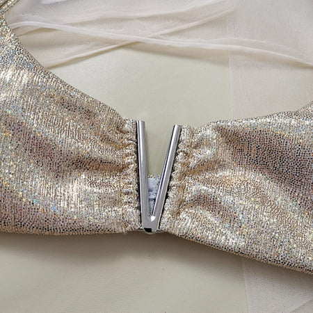 Gubotare Womens Bikini Underwear Women s Metallic Halter Top Two Piece Swimsuit Tie Side Triangle Bikini Gold L