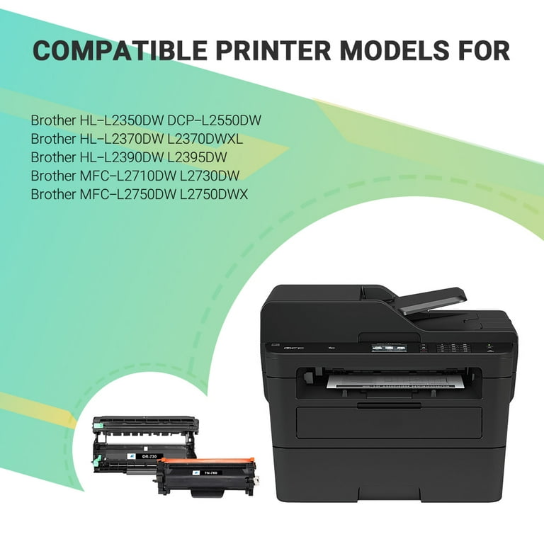 AAZTECH 5-Pack Compatible Toner Cartridge TN-760 & Drum Unit DR-730 for  Brother HL-L2395DW MFC-L2750DW MFC-L2710DW HL-L2390DW HL-L2350DW Printer  (4*Black Toner Cartridge,1*Drum) 