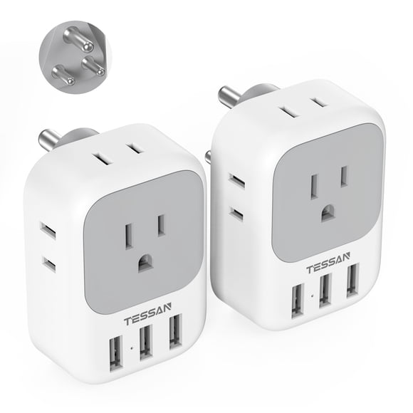 Adaptador de enchufe TESSAN tipo D de EE. UU. a India con 4 tomas de corriente alterna y 3 USB