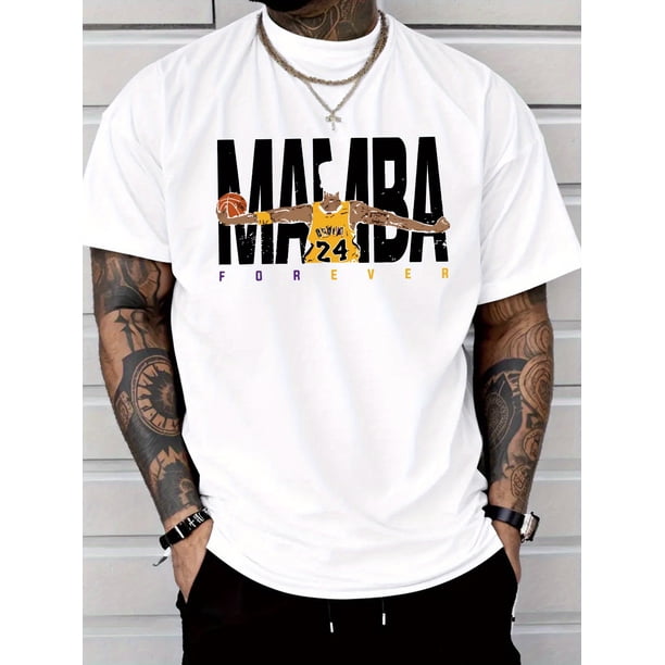 Camiseta informal con estampado de Mamba 24 para hombre. Ligera y transpirable, corte regular, cuello redondo para verano. Ideal para el regalo perfecto. Transpirable. Camiseta con estampado llamativo