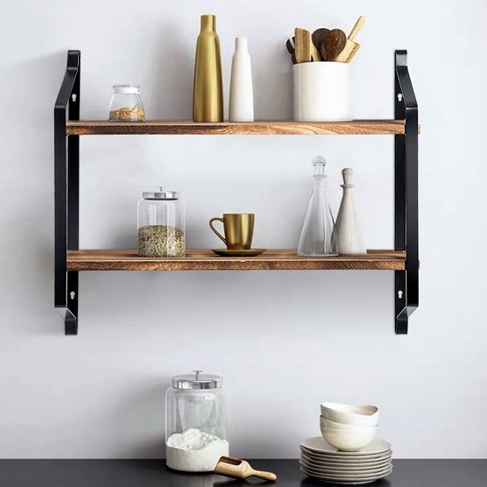 FCH Wood/Iron Floating Shelves, Set of 2, 20 in x 24 in, Brown