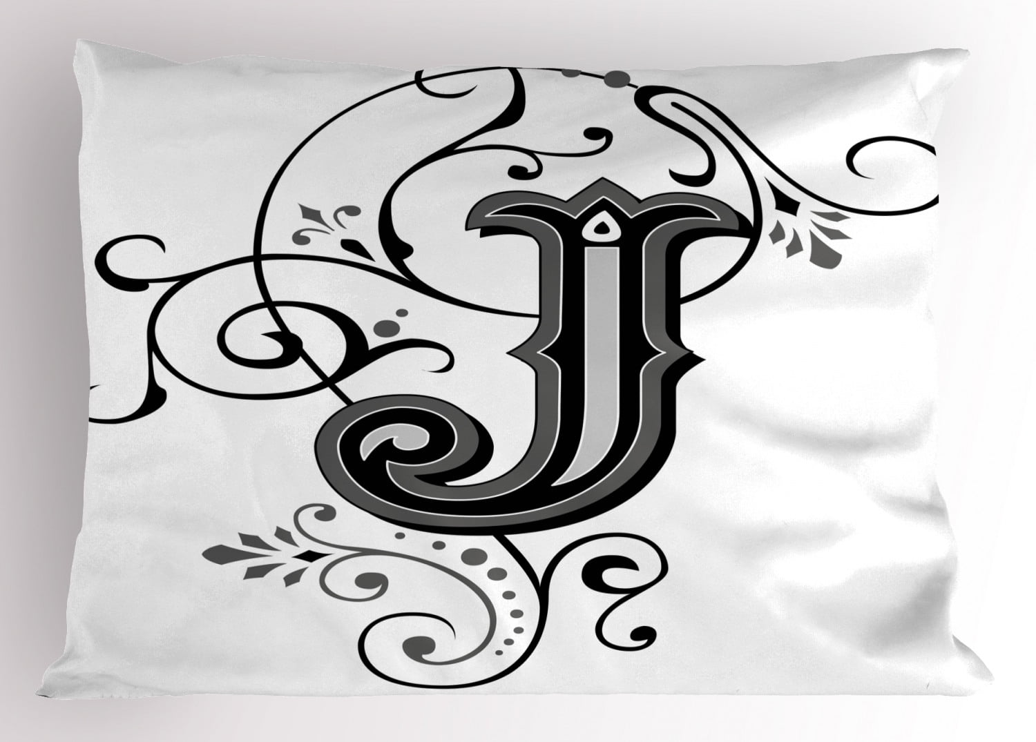 Letter J Pillow Sham Shabby Chic Classic Written Medieval Initials J