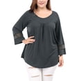thumbnail image 6 of Unique Bargains Juniors' Plus Size Crochet Panel Kimono Raglan Sleeves Ruched Front Top Dark Grey 1X, 6 of 7