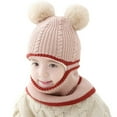thumbnail image 1 of Automne Hiver Bébé Garçons Filles Épais Chaud Double Pompon Foulard Tricotée Tuque, 1 of 10