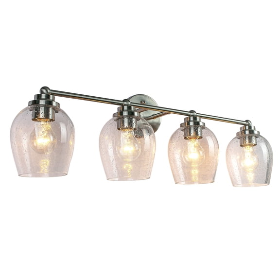 Aspen Creative 62335-08-4, Bathroom Vanity 4 Lights Fixture, 29-1/2" W x 9-3/4" H x 7" E, Clear Seeded Glass w/Brushed Nickel Finish, Bulb Not Included