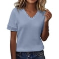 thumbnail image 2 of Endives Women's Short Sleeved T Shirt V Neck Thin Basic Tee Comfortable Tee Summer Blue, 2 of 6