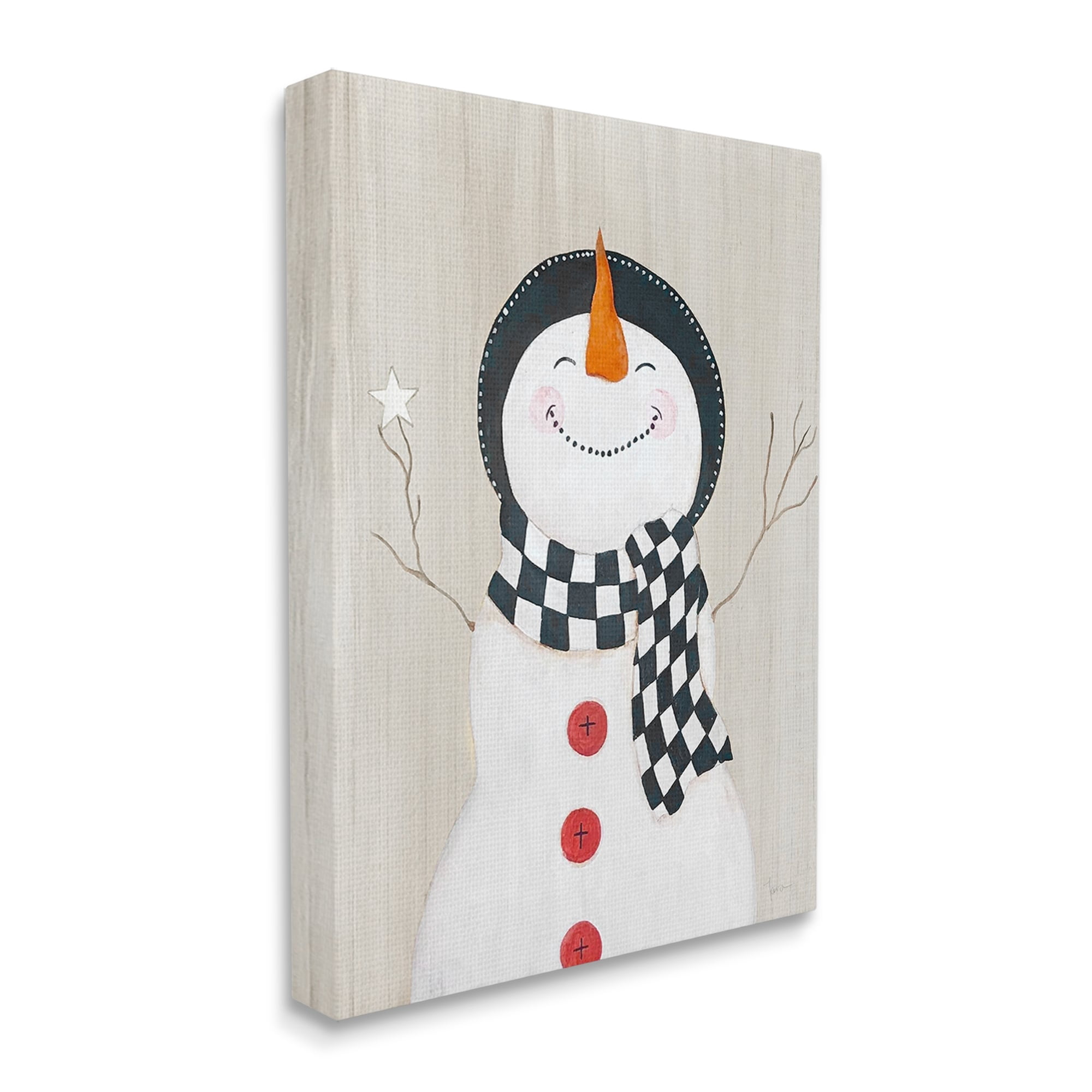 Stupell Industries Happy Smile Winter Snowman Holiday Painting Gallery Wrapped Canvas Print Wall Art