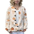 thumbnail image 3 of Halloween Knitted Sweater Cardigan for Girls Pumpkin Print Sweet Lovely Fall Long Sleeve Button Down Tops, 3 of 8