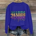 thumbnail image 2 of Clearance!BKQCNKM Graphic T-shirts Holiday Sweatshirts for Women Mardi Gras Sweatshirt Mardi Letter Printed Round Neck Long Sleeve Top Going Out Tops Blue M, 2 of 4