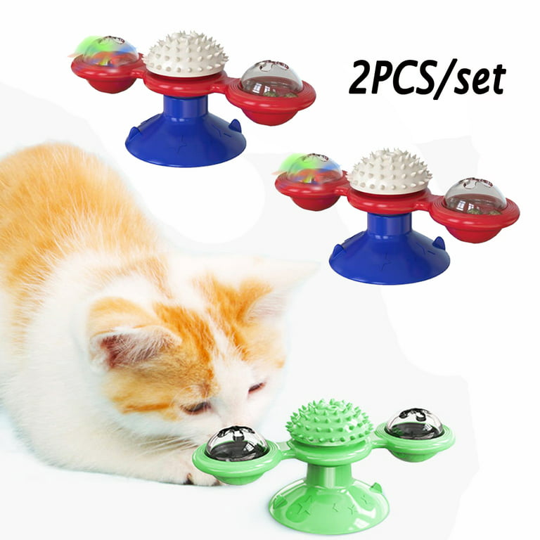 2Packs/set Cat Toy Windmill, Catnip Rotating Suction Cup Interactive Cat Toy  with Catnip Ball, LED Ball and Suction Cup, Windmill Turntable Neck Cat Toy,  Pet Accessories 